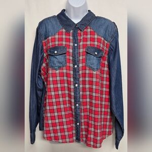 Miss Lili 2X Cotton Snap Down Top Long Sleeve Denim Western